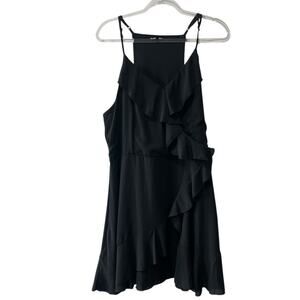 Charlotte Russe Racer Back Front Ruffle Faux Wrap Chiffon Mini Dress Black 1X